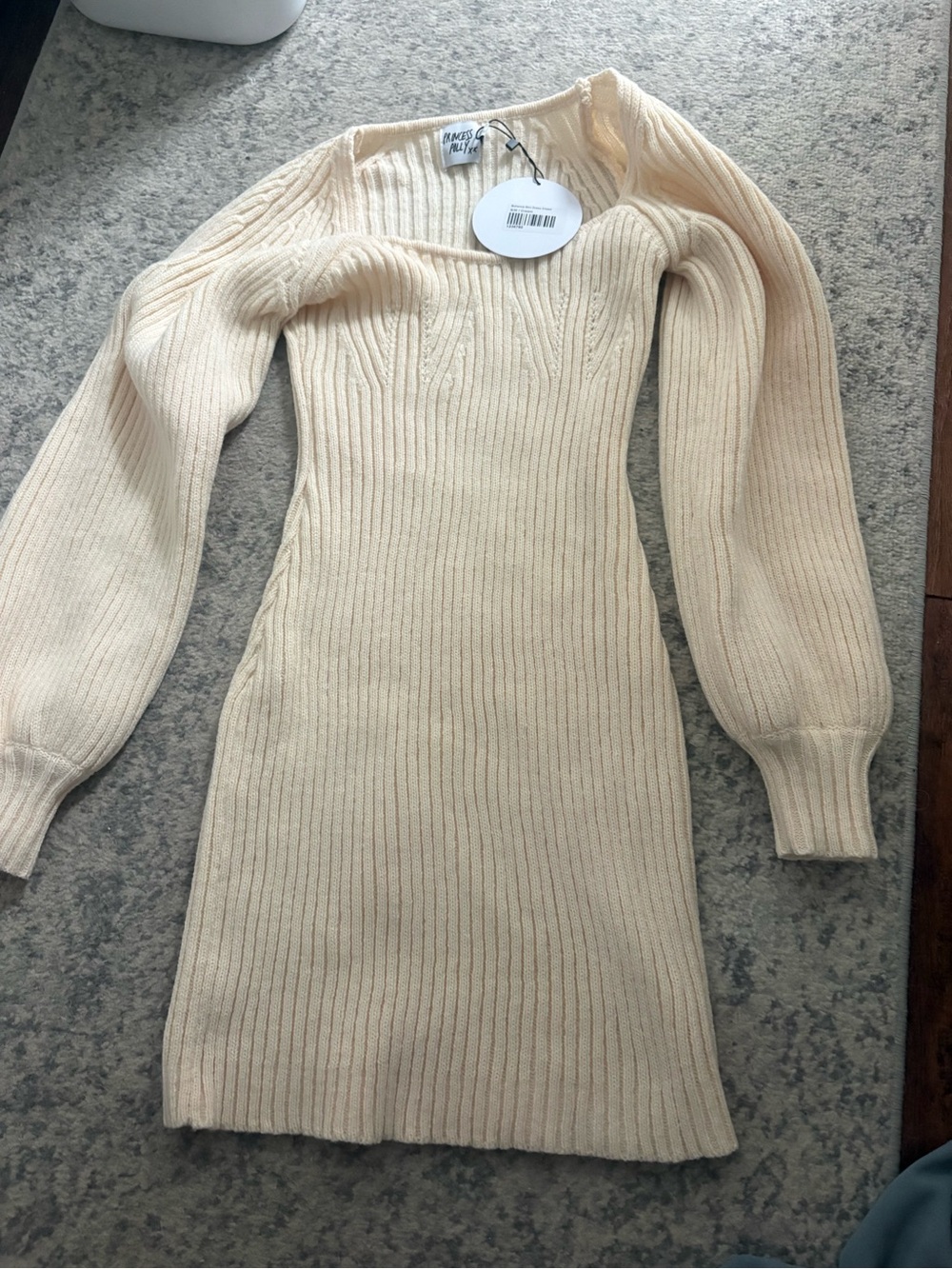 Princess Polly sweater dress. Ribbed Knit Square-Neck Dress in Cream